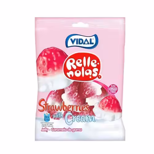 پاستیل بدون گلوتن اسپانیایی ویدال Vidal Jelly Filled Strawberries مدل توت فرنگی 85 گرم