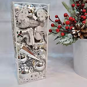 اویز گوی میکس نقره ای 28 عددی قطر 6 سانت