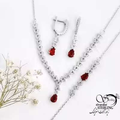 سرویس نقره نگین قرمز (طرح یاقوت سرخ) کد 17286