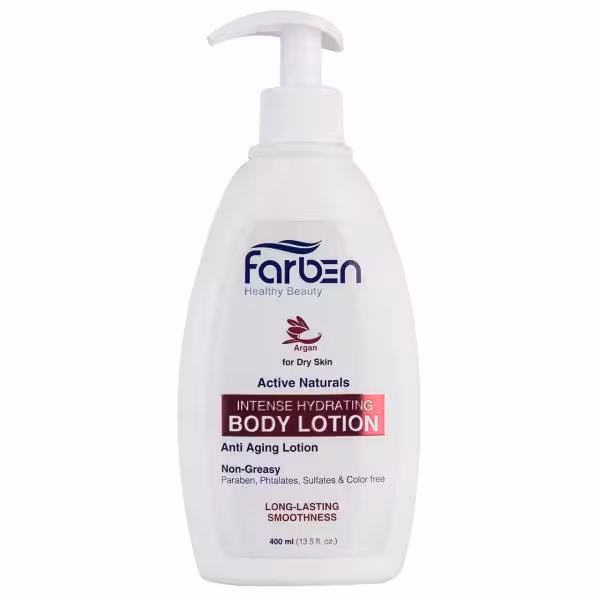 لوسیون بدن آبرسان فاربن مناسب پوستهای خشک حاوی روغن آرگان حجم 400 میلی لیتر Farben Argan Intense Hydrating Body Lotion 400ml