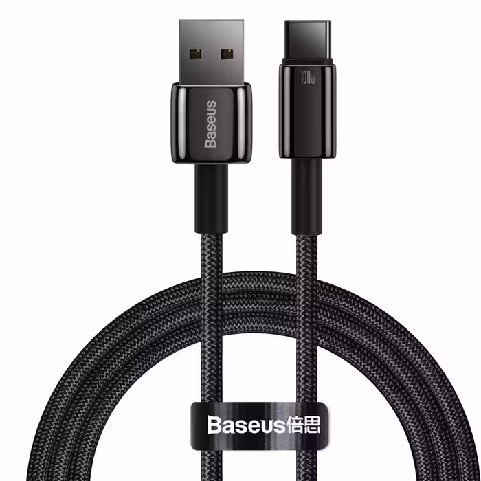 کابل شارژ 1 متری USB به Type-C بیسوس 100 وات مدل Baseus Tungsten Gold Fast Charging Data USB to Type-C 100W 1M CB000026 CAWJ000001