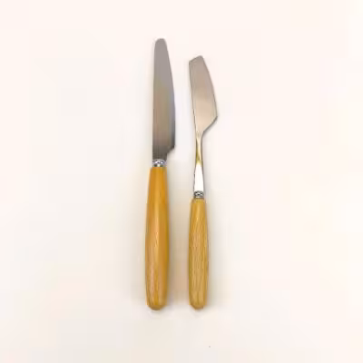 کارد و چنگال میوه خوری دسته بامبو(6عدد کارد و6عدد چنگال)