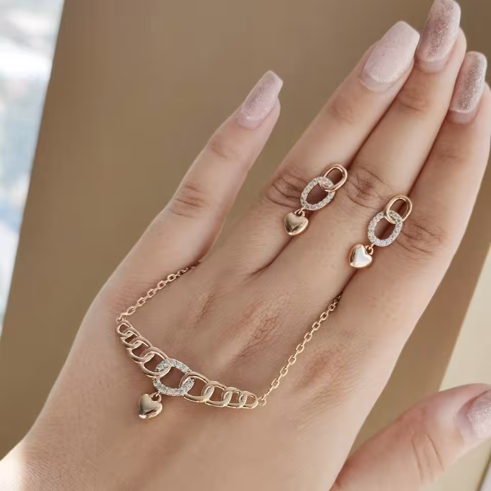 نیمست ژوپینگ گردنبند و گوشواره طرح جذاب رنگ ثابت ضد حساسیت طلای ارزان کد 398 جدید 