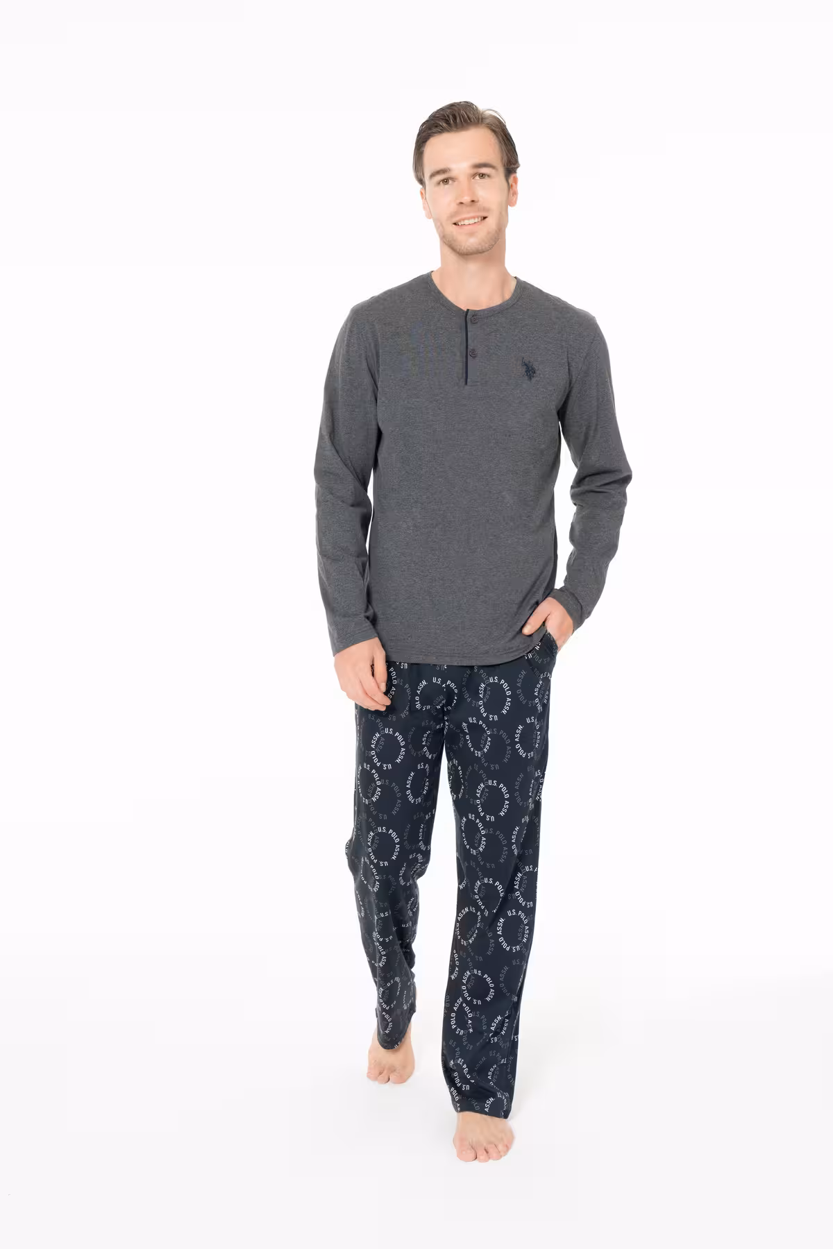ست پیژامه مردانه تخم مرغ یقه مجموعه لباس خواب ANTHRO ANTRO ANTRACIT . U.S. Polo Assn.