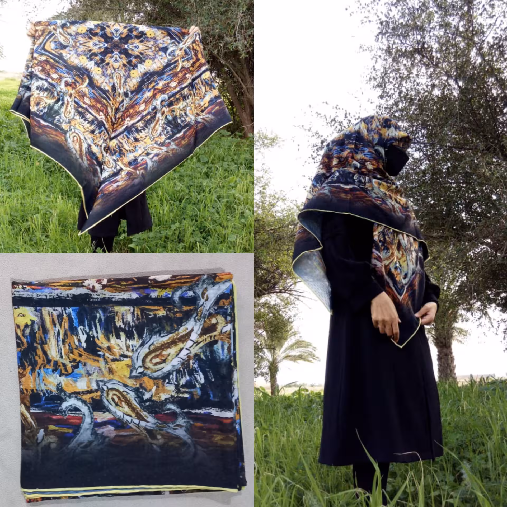 روسری نخ کریستال دور دست دوز قواره 140 طرح جذاب و خاص