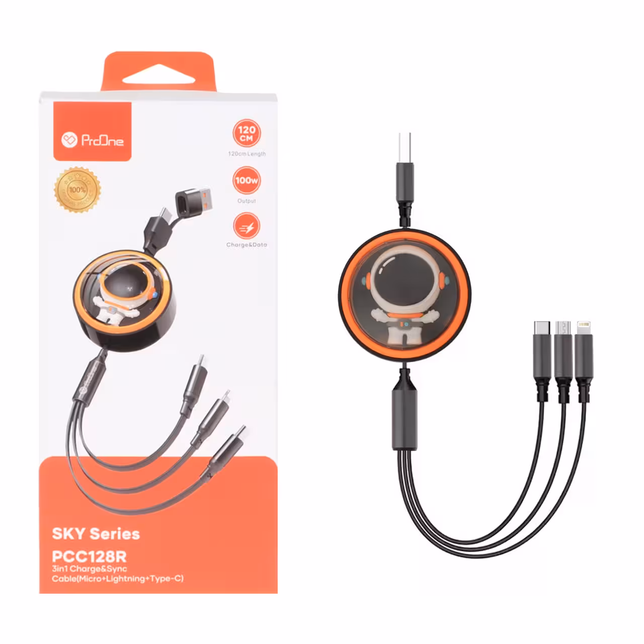 کابل شارژ فست چند کاره ProOne مدل PCC128R - مشکی