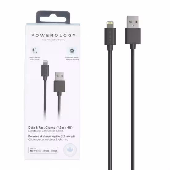 کابل تبدیل USB به لایتنینگ پاورولوژی مدل P12BLBK طول 1.2 متر
