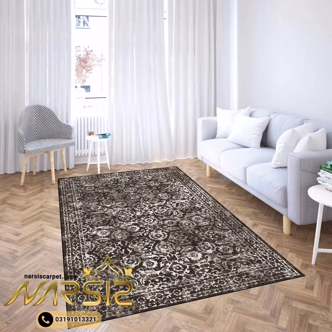 فرشینه مدرن طرح وینتیج رنگ قهوه ای کد 8043