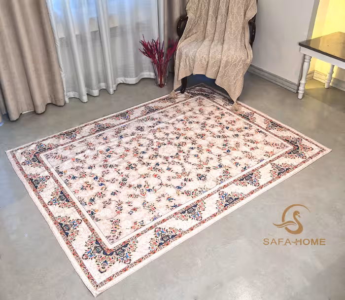 زیر سفره طرح گلدار کرم کد 1143