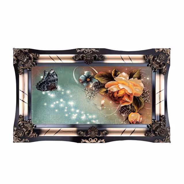 تابلو فرش ماشینی دنیای فرش طرح گل و پروانه کد 186