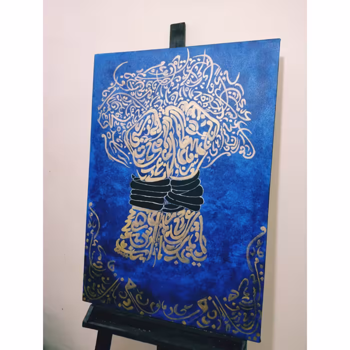 تابلو نقاشی خط طرح دو دست به همراه بداهه نویسی