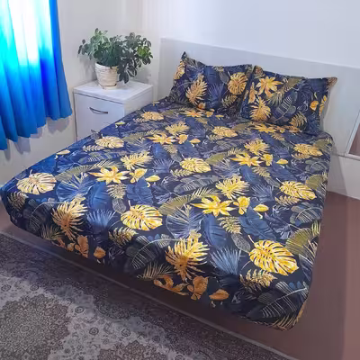 سرویس ملحفه مدل ni09064 طرح برگ انجیری کد 140 دو نفره سه تکه
