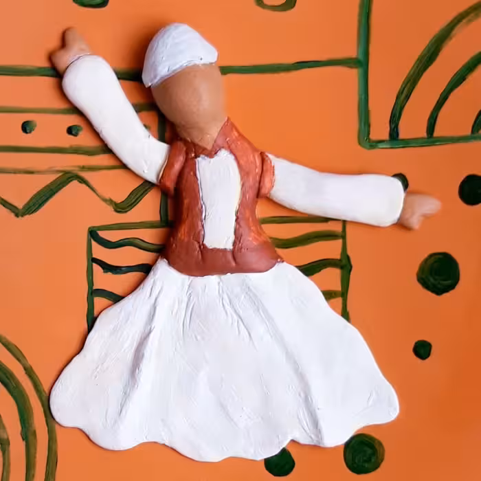 بشقاب سفالی دیوارکوب طرح رقص سماع