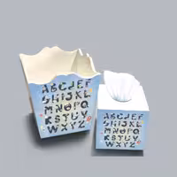 ست سطل و جا دستمال چوبی کودک طرح موشک کد A4114