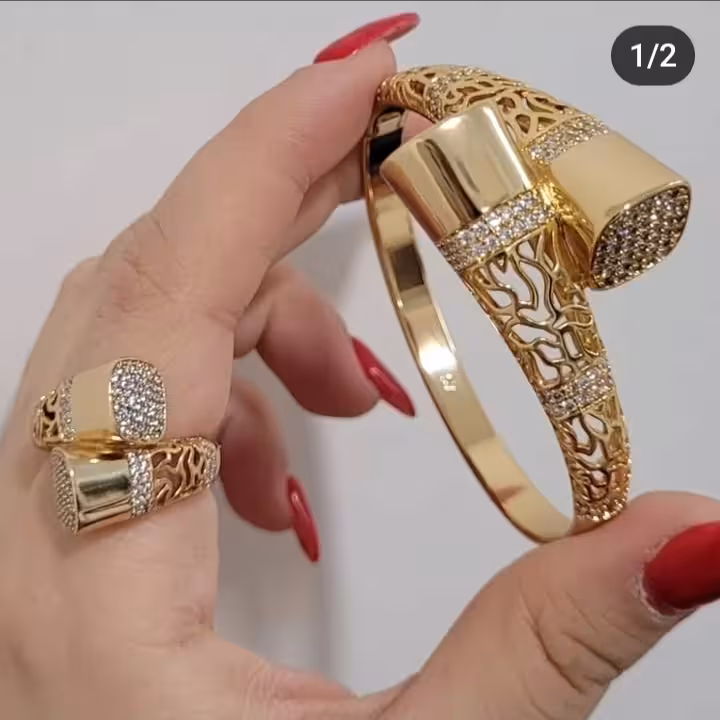 ست دستبند و‌انگشتر زنانه طرح طلا برند مطرح ژوپینگ💍
