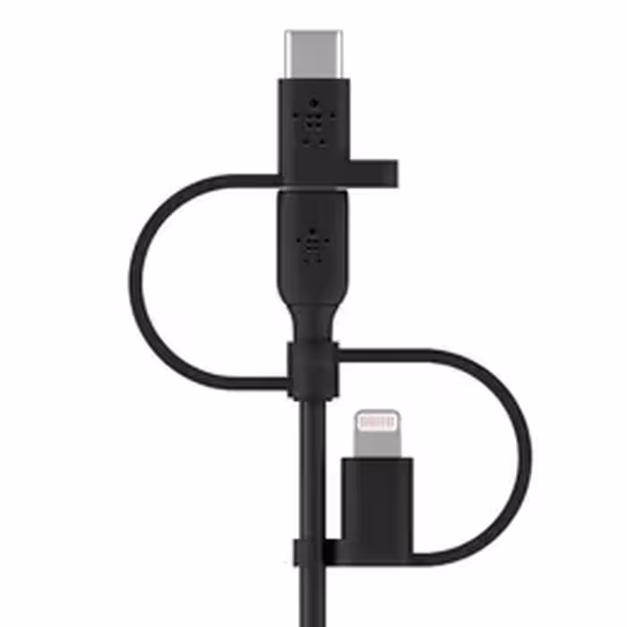 کابل شارژ بلکین 1 به 3 USB-A به لایتنینگ - USB-C و Micro-USB مدل CAC001bt1MBK