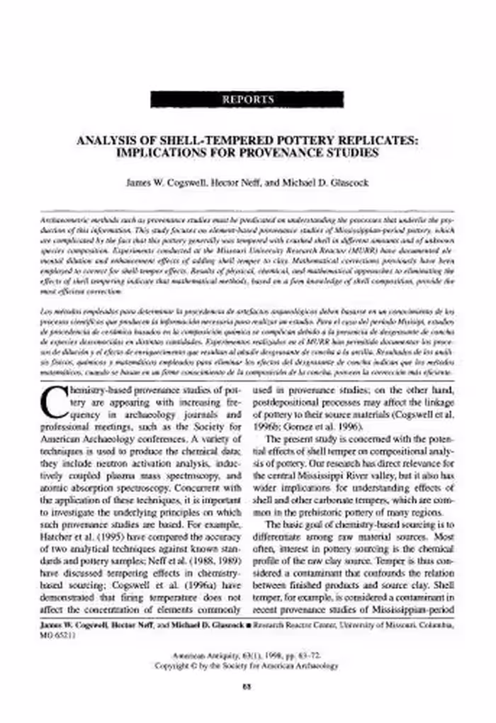 خرید و دانلود نسخه کامل کتاب Analysis of Shell-Tempered Pottery Replicates: Implications for Provenance Studies