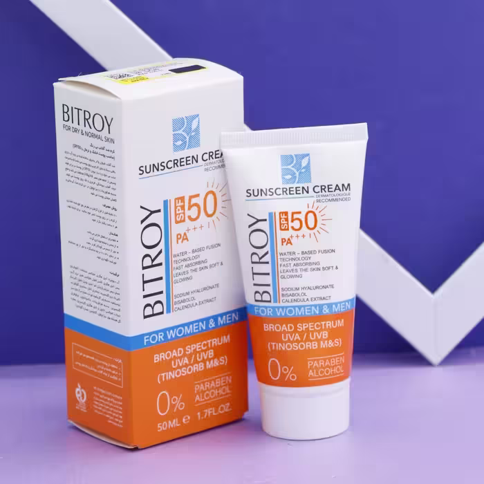 عمده فروشی کرم ضدآفتاب بی رنگ بیتروی پوست خشک و نرمال SPF50 حجم 50 میل 92044