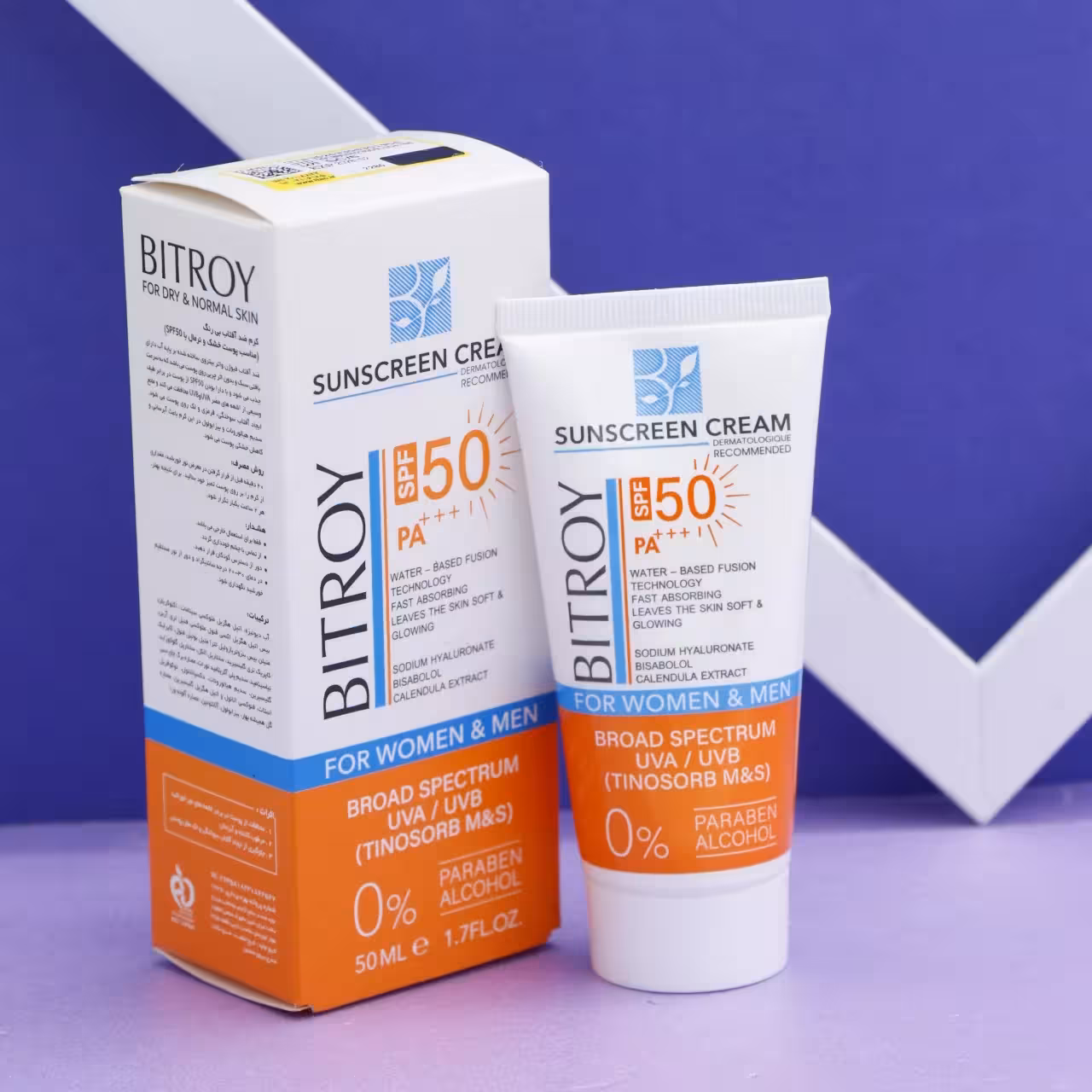 عمده فروشی کرم ضدآفتاب بی رنگ بیتروی پوست خشک و نرمال SPF50 حجم 50 میل 92044
