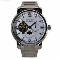 SHADOW WATCH 1726 جدید اتوماتیک گوکی شادو اتومات صفحه با طراحی جدید** نشانگرها نگین دار براق ** نقره ای درب استیل