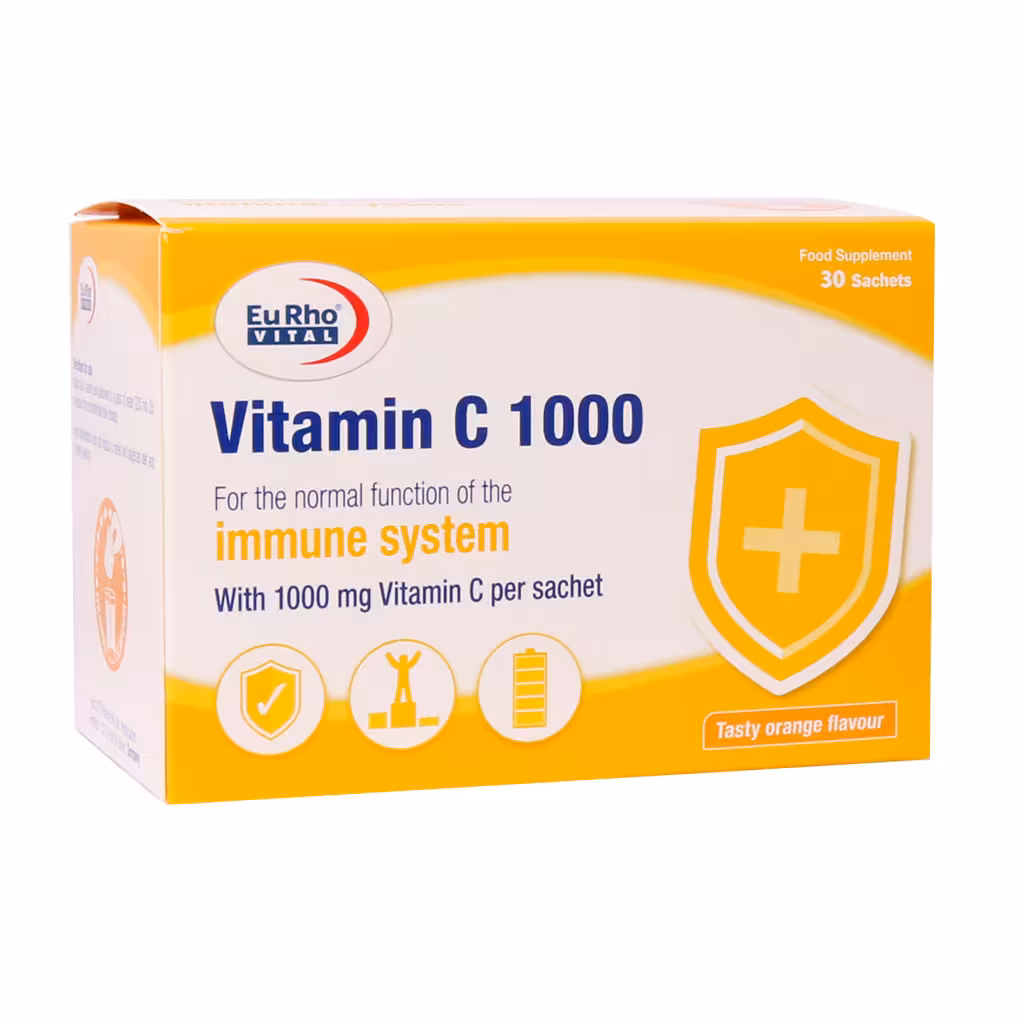 ساشه خوراکی ویتامین c ث 1000 یوروویتال با طعم پرتقال 30 عدد eurho-vital-vitamin-c1000-sachet