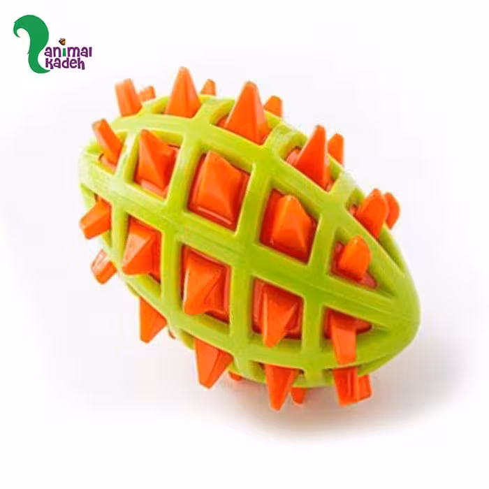 اسباب بازی توپ مقاوم مدل راکبی مخصوص سگها (سبز و نارنجی)