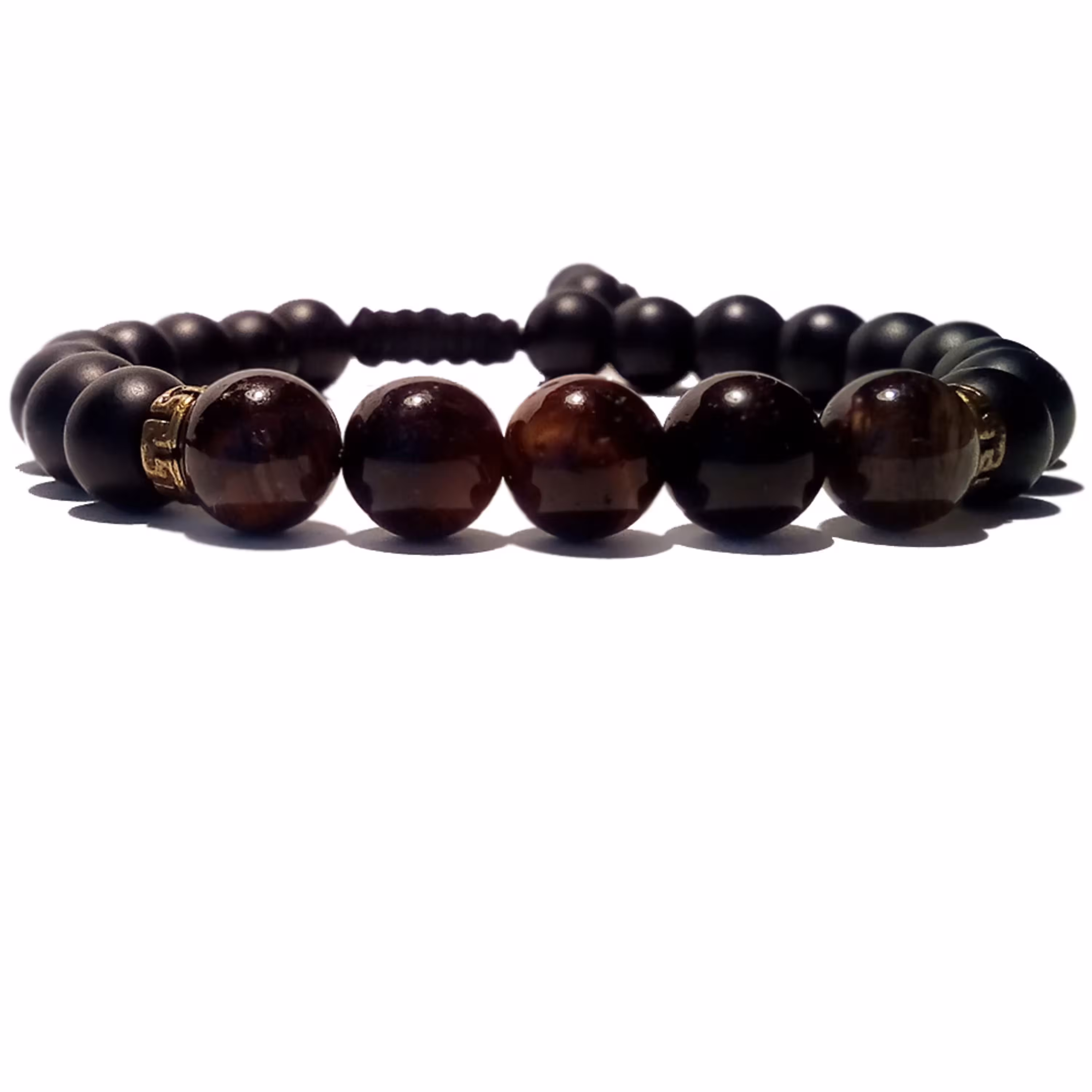 دستبند کشویی چشم ببر قرمز و اونیکس مشکی مات با خرجکاری زرد قلم