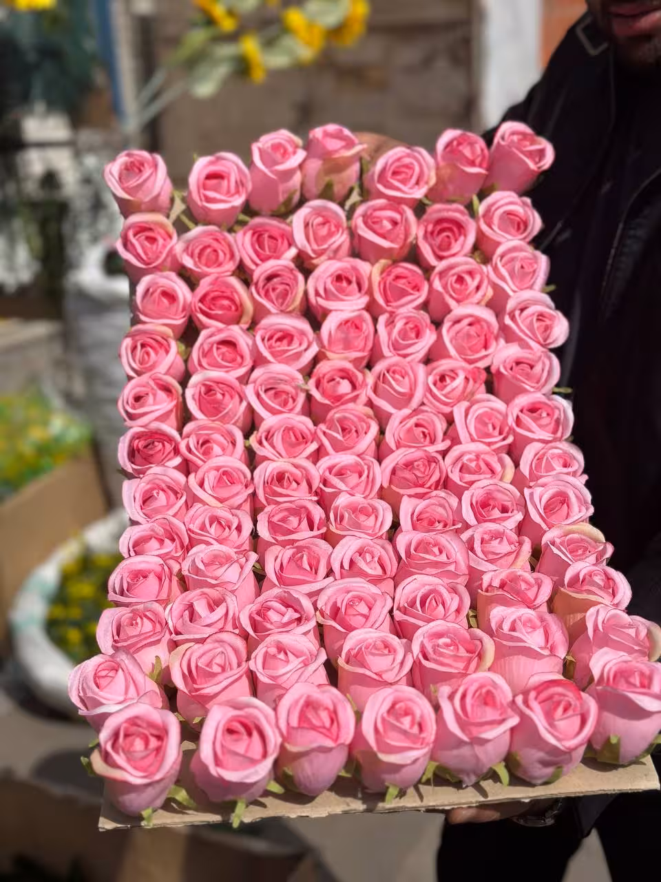 سرگل رز بدون ساقه مصنوعی صورتی وارداتی 10عددی