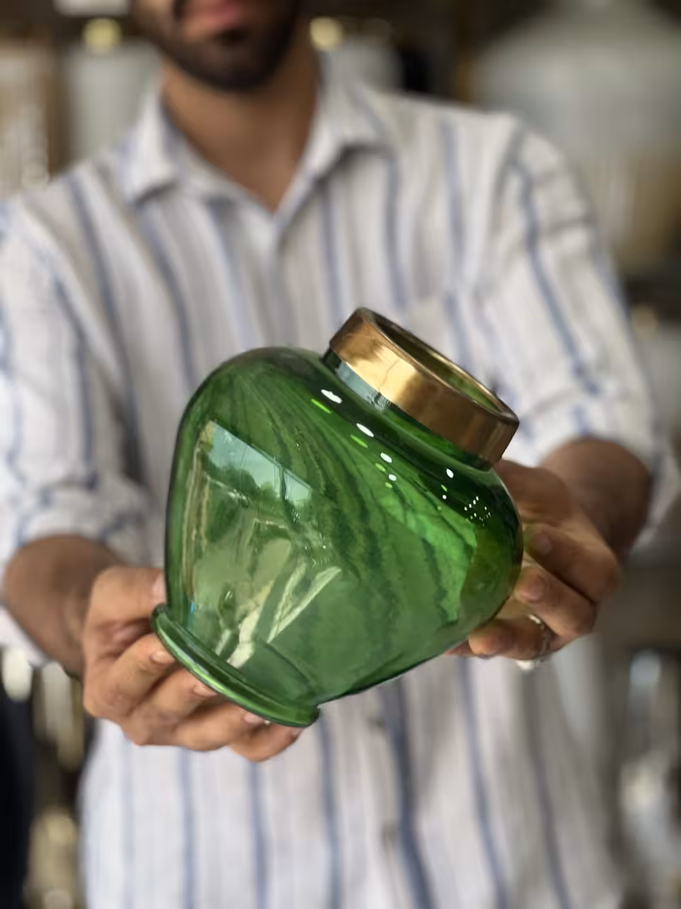 گلدان شیشه ای رنگ سبز سایز کوچک