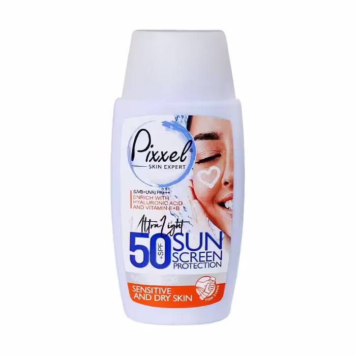 کرم ضد آفتاب بدون رنگ پیکسل spf50 مناسب پوست خشک و حساس حجم 50ml
