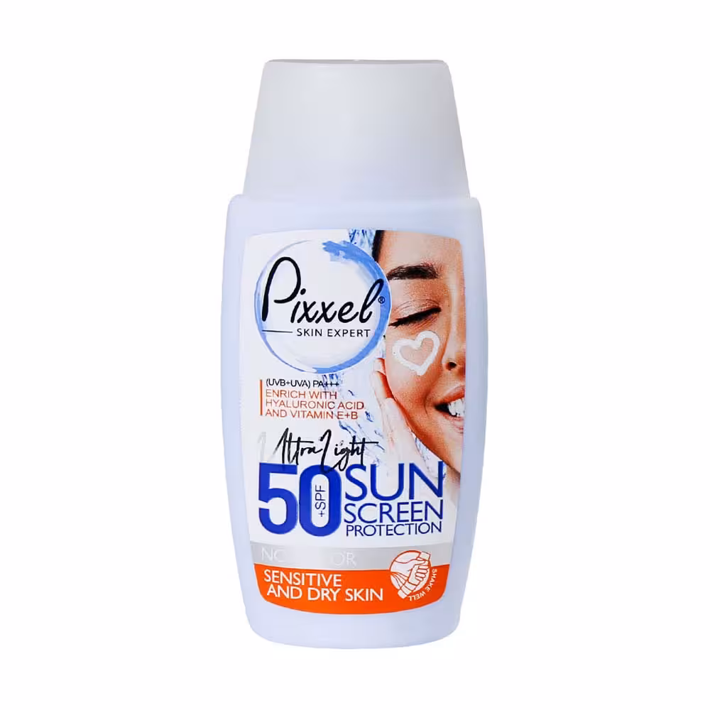 کرم ضد آفتاب بدون رنگ پیکسل spf50 مناسب پوست خشک و حساس حجم 50ml