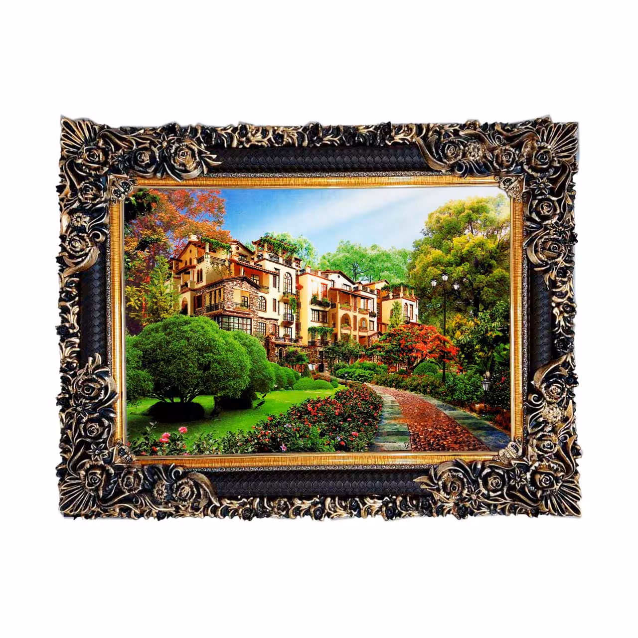 تابلو فرش طرح منظره گذرگاه ویلا کد 10102 سایز 50*35 سانتی متری