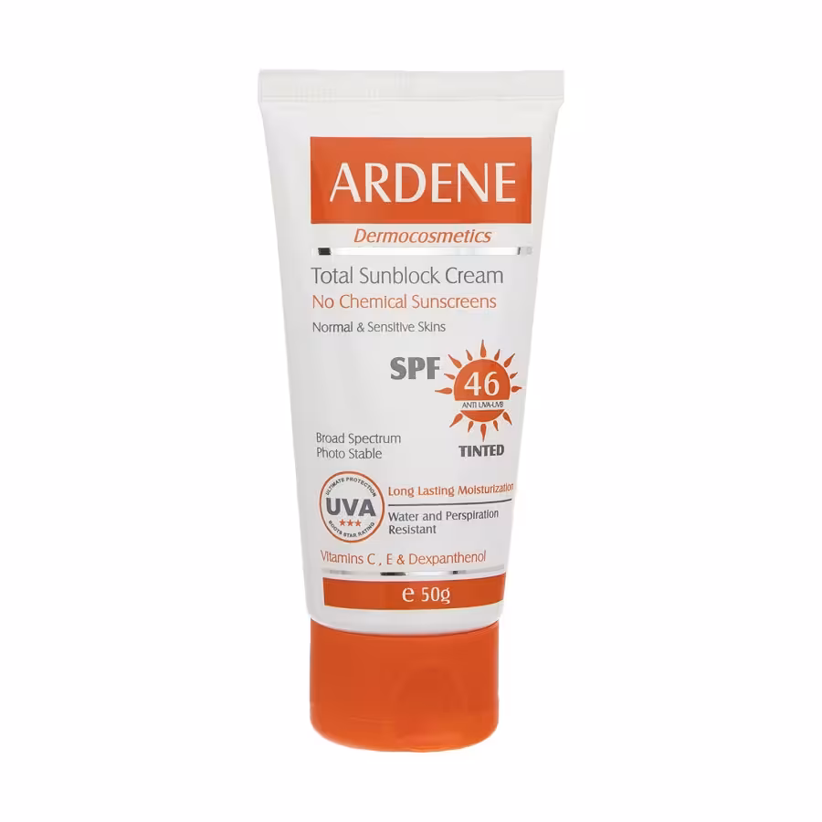 کرم ضد آفتاب رنگی SPF46 آردن فاقد جاذب های شیمیایی مناسب پوست های معمولی و حساس 50 گرم Ardene Total Sunblock Tinted Cream No Chemical Sunscreens