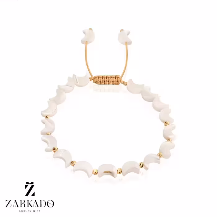 دستبند سنگ صدف طرح ماه با گوی البرنادو طلا