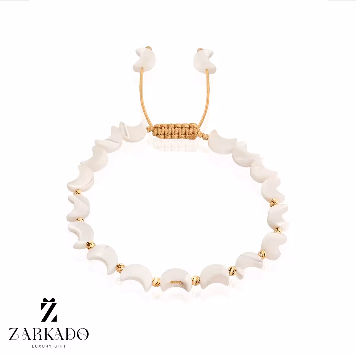 دستبند سنگ صدف طرح ماه با گوی البرنادو طلا