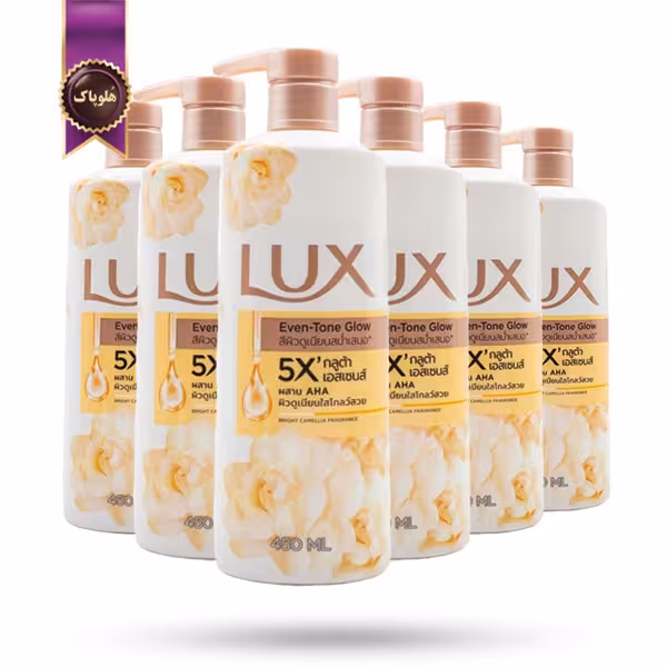 6 عدد ژل شستشوی بدن لوکس LUX مدل رایحه گل کاملیا Even-Tone Glow حجم 450 میلی لیتر (اورجینال)