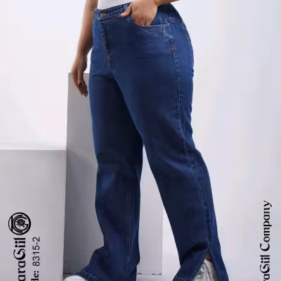 شلوار جیننیم بگ چاکدار سایز بزرگ 8315