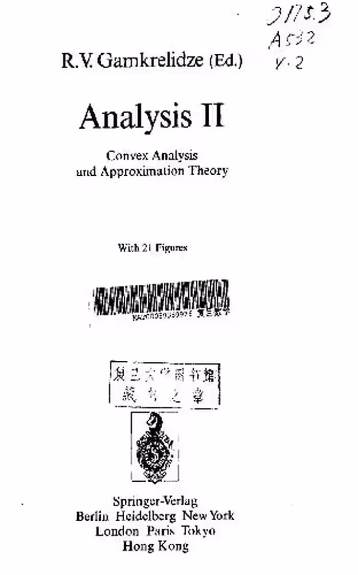 خرید و دانلود نسخه کامل کتاب Analysis II: Convex Analysis and Approximation Theory