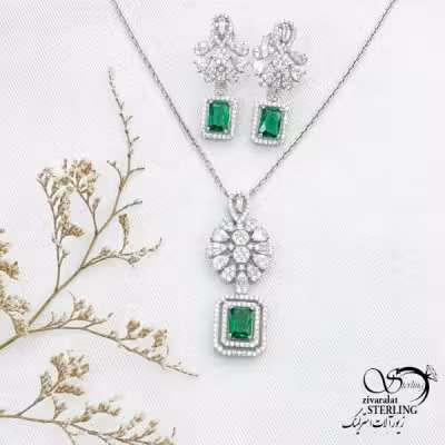 نیمست نقره عیار925 طرح زمرد کد 13621