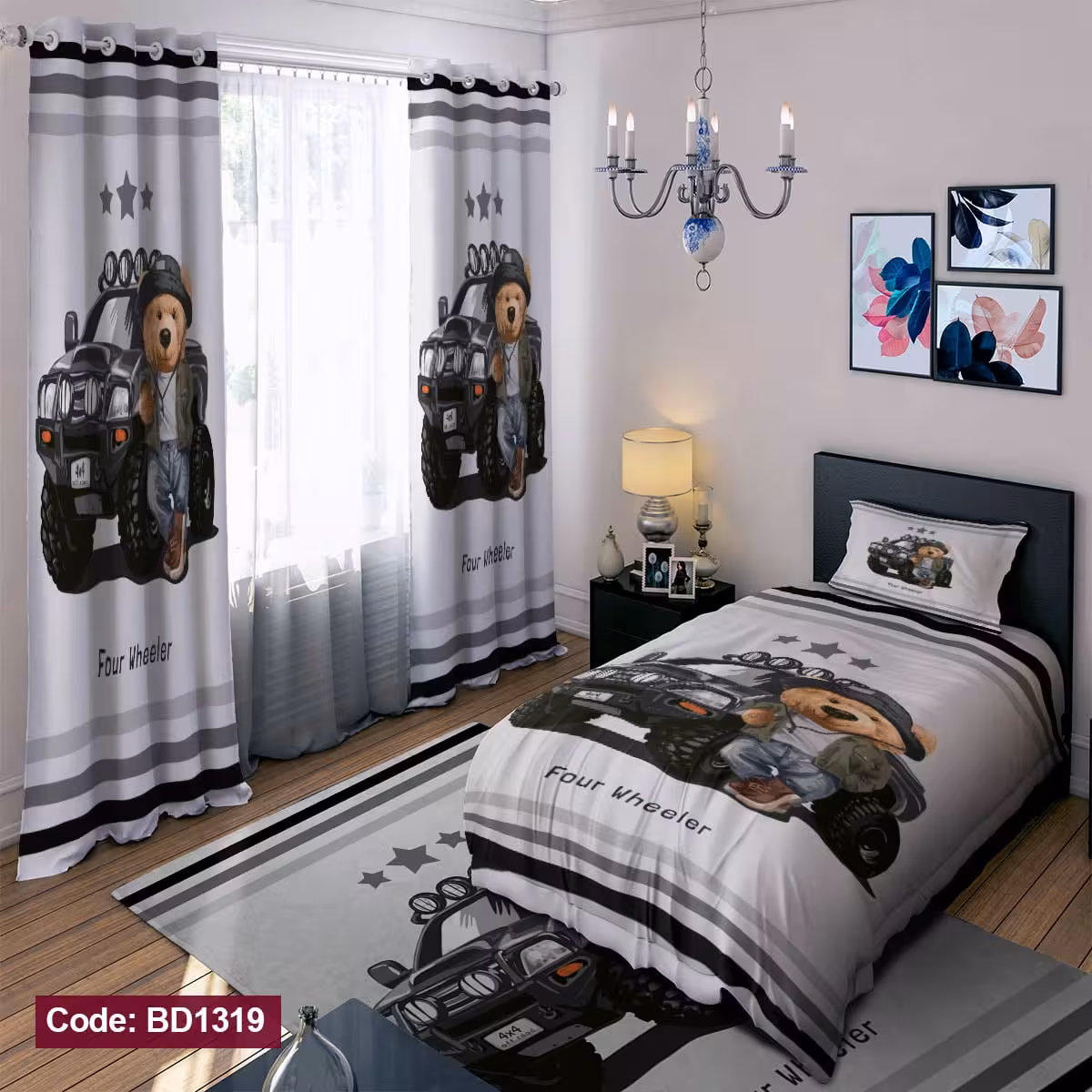 پرده پانچی مخمل چاپی پسرانه کد 1319