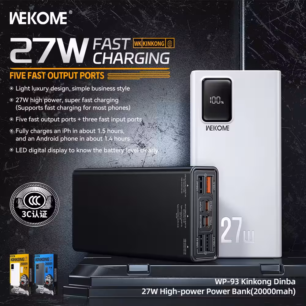 پاوربانک ویکام مدل  WP-93 27W Super fast ظرفیت 20000 میلی آمپر ساعت