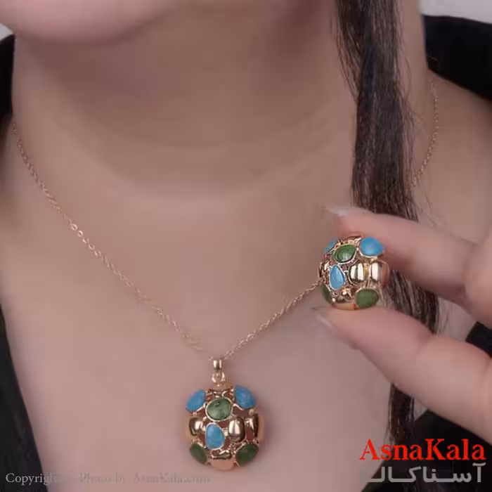 نیم ست زنانه شامل گردنبند و گوشواره  استیل 316 مدل چند دایره رنگ طلایی کد NIM14516W