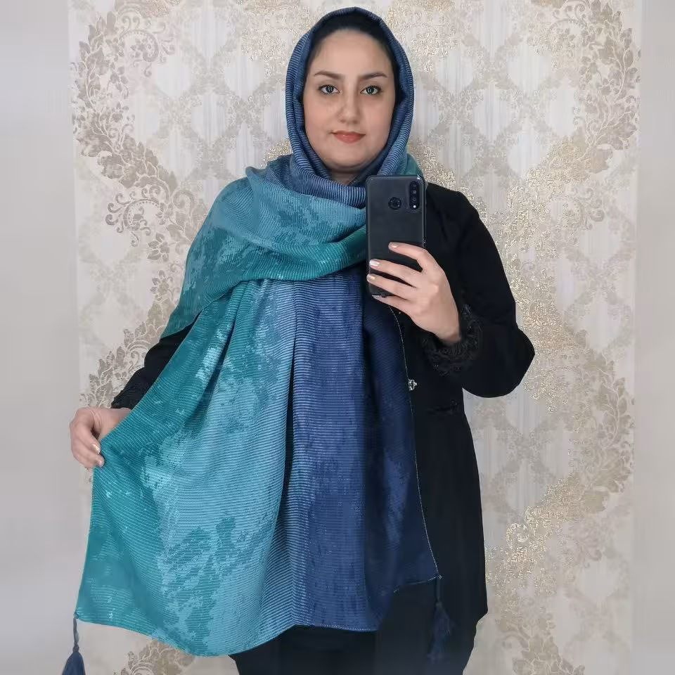 شال نخی منگوله دار پاییزه طیفی ابی