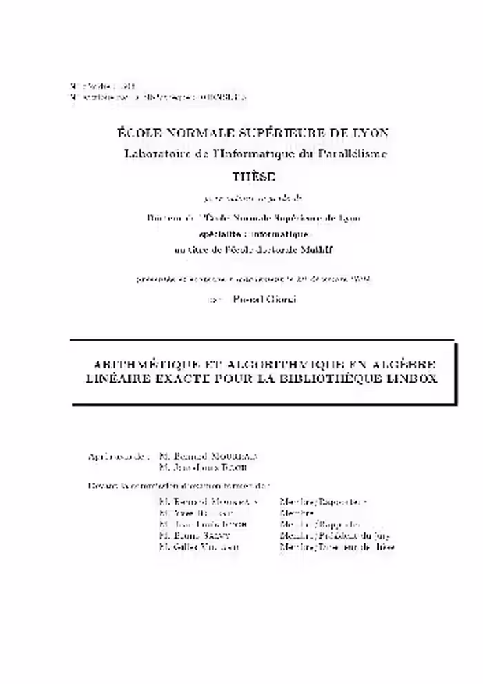 خرید و دانلود نسخه کامل کتاب Arithmetique et algorithmique en algebre lineaire exacte pour la bibliotheque LinBox