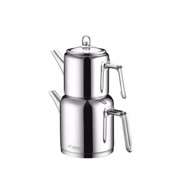 ست قوری و کتری استیل بزرگ آریلدیز Aryıldız مدل Vento با دسته فلزی – طراحی مدرن برای دم‌آوری چای اصیل