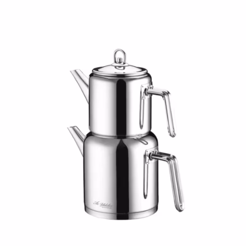 ست قوری و کتری استیل بزرگ آریلدیز Aryıldız مدل Vento با دسته فلزی – طراحی مدرن برای دم‌آوری چای اصیل