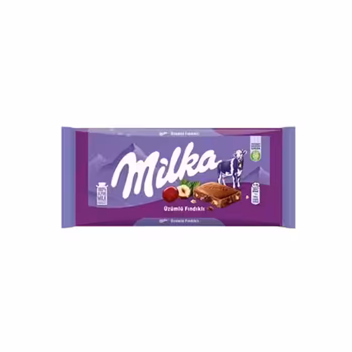شکلات شیری با تکه های فندق و کشمش میلکا Milka