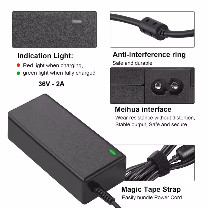 آداپتور شارژر دوچرخه برقی و اسکوتر 36 ولت 2 آمپر سوکت 3 پین مخصوص اصلی