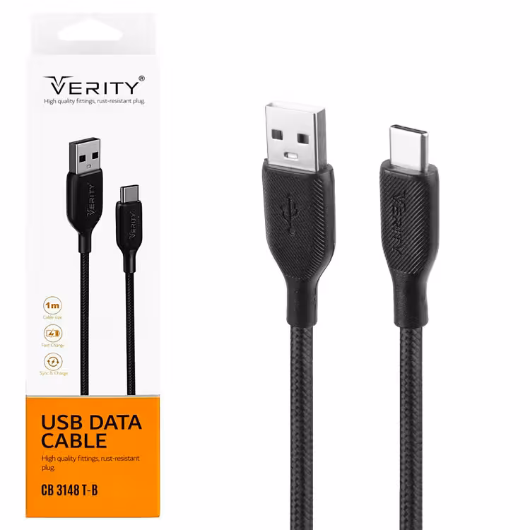 کابل دیتا و شارژ Type-C VERITY مدل 3148 مشکی