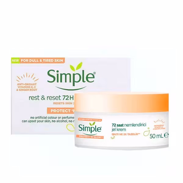 ژل کرم مرطوب کننده و آبرسان 72 ساعته سیمپل SIMPLE حجم 50 میل
